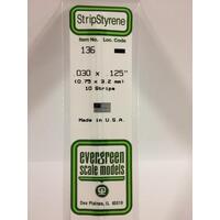 Evergreen - Styrene Strip White .030 X .125 X 142 - #136