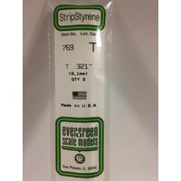Evergreen - Styrene strip T profile 0.321in/8.1mm x 14in/35cm 4pc - #769